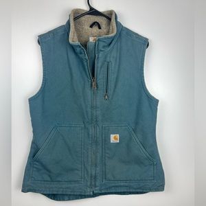 Carhartt WV001 Women's Dark Teal Sandstone Mock Neck Sherpa Lined Vest Medium